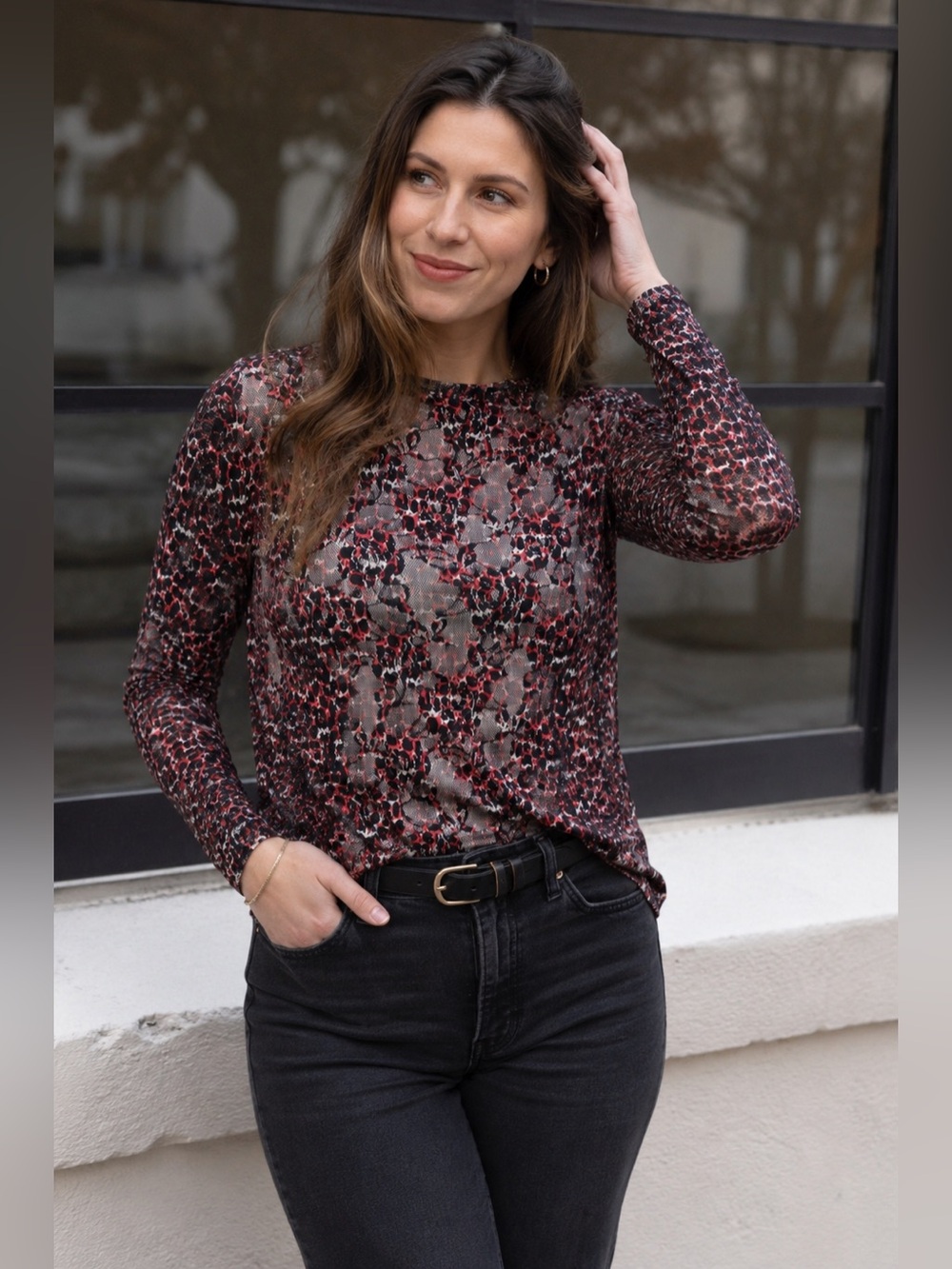 Zara Collection Sheer Leopard Print Long Sleeve Blouse Top Large Preloved A24